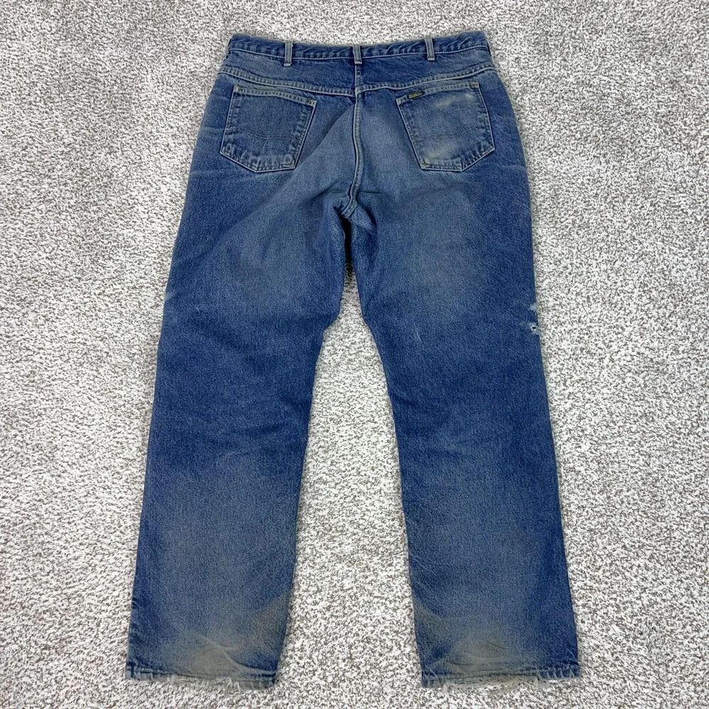 Vintage OshKosh Bgosh Jeans Mens 38x32 Blue Flannel Lined Plaid Straight Leg USA